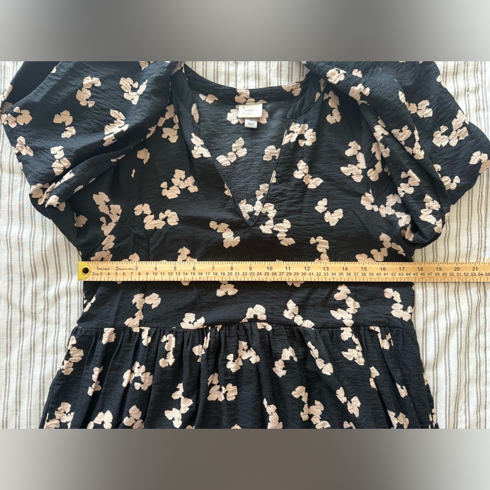 a new day Black Midi Dress with Cream Floral Print and Puff Sleeves - Picture 9 of 16